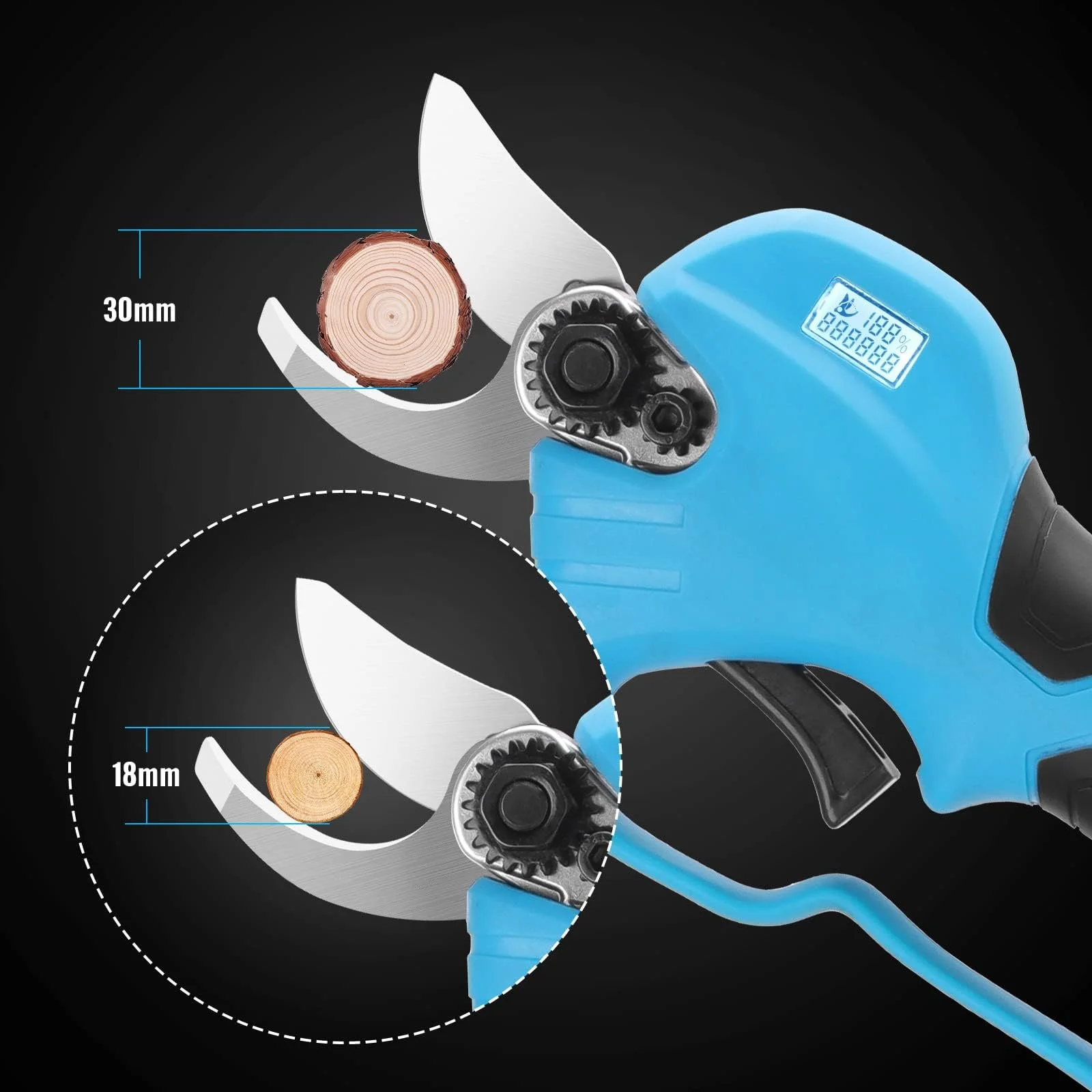 Акумуляторні ножиці SWANSOFT 30 мм, професійні електричні секатори з 2 батареями 2 Аг, фото №5