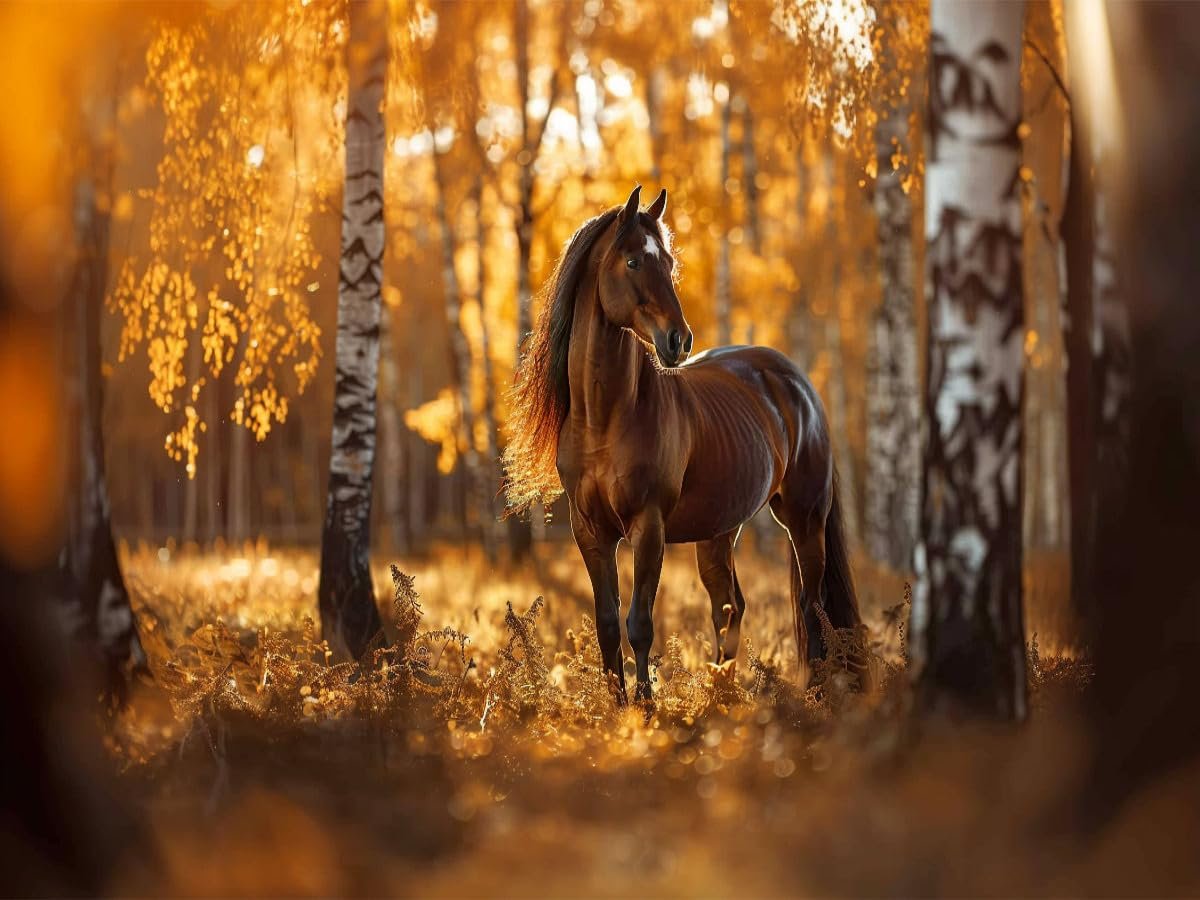 Пазлы CALVENDO Brown Horse in Autumn Forest 1000 элементов 64 x 48 см, фото №2