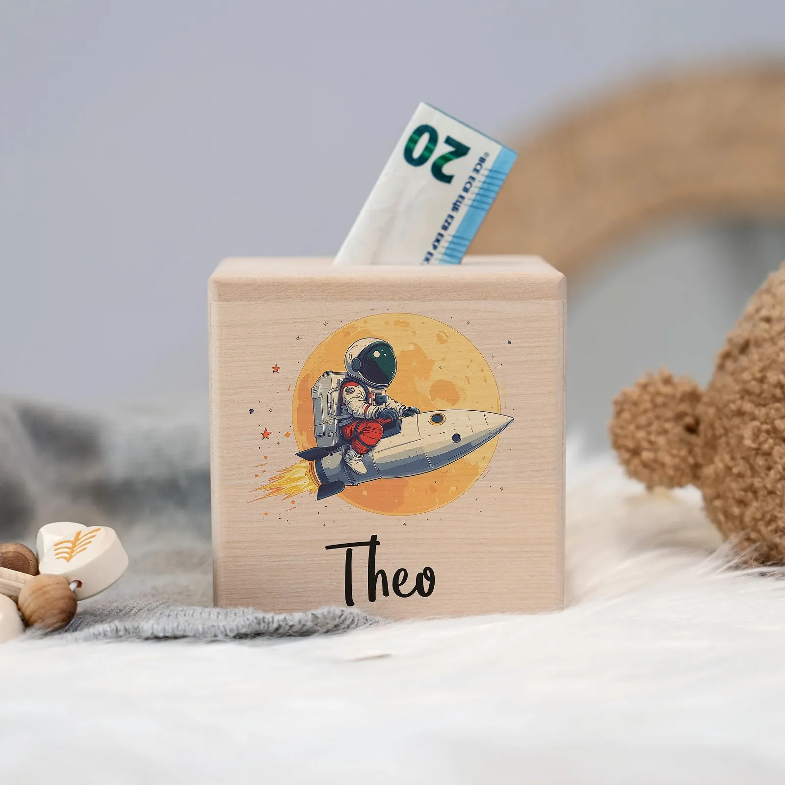 Копилка персонализированная деревянная 10 x 10 см Вселенная, фото №4