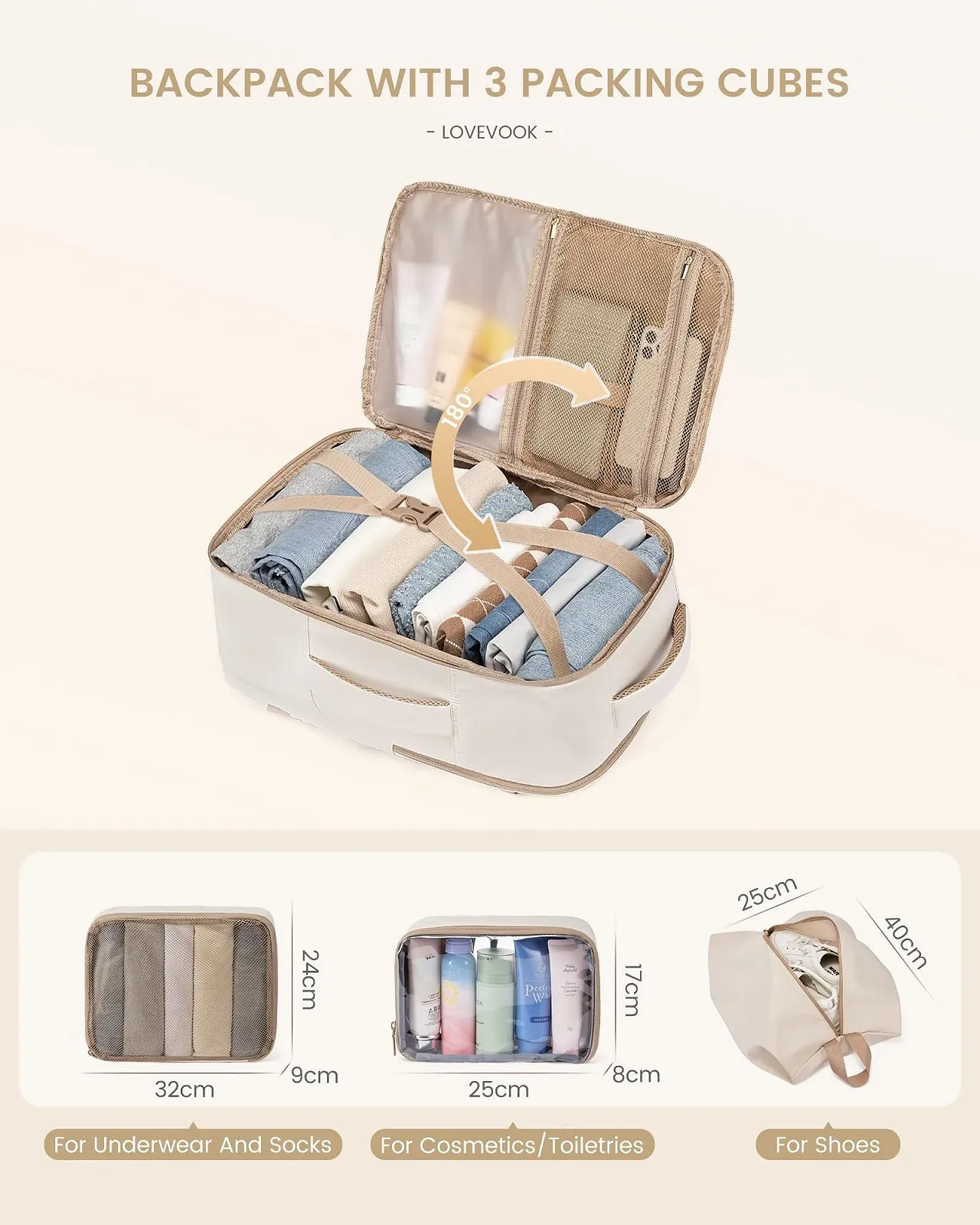 Рюкзак для ноутбука LOVEVOOK Hand Luggage 17.3 дюймів 40L Beige+Khaki Casual, фото №4 Рюкзак для ноутбука LOVEVOOK Hand Luggage 17.3 дюймів 40L Beige+Khaki Casual, фото №4