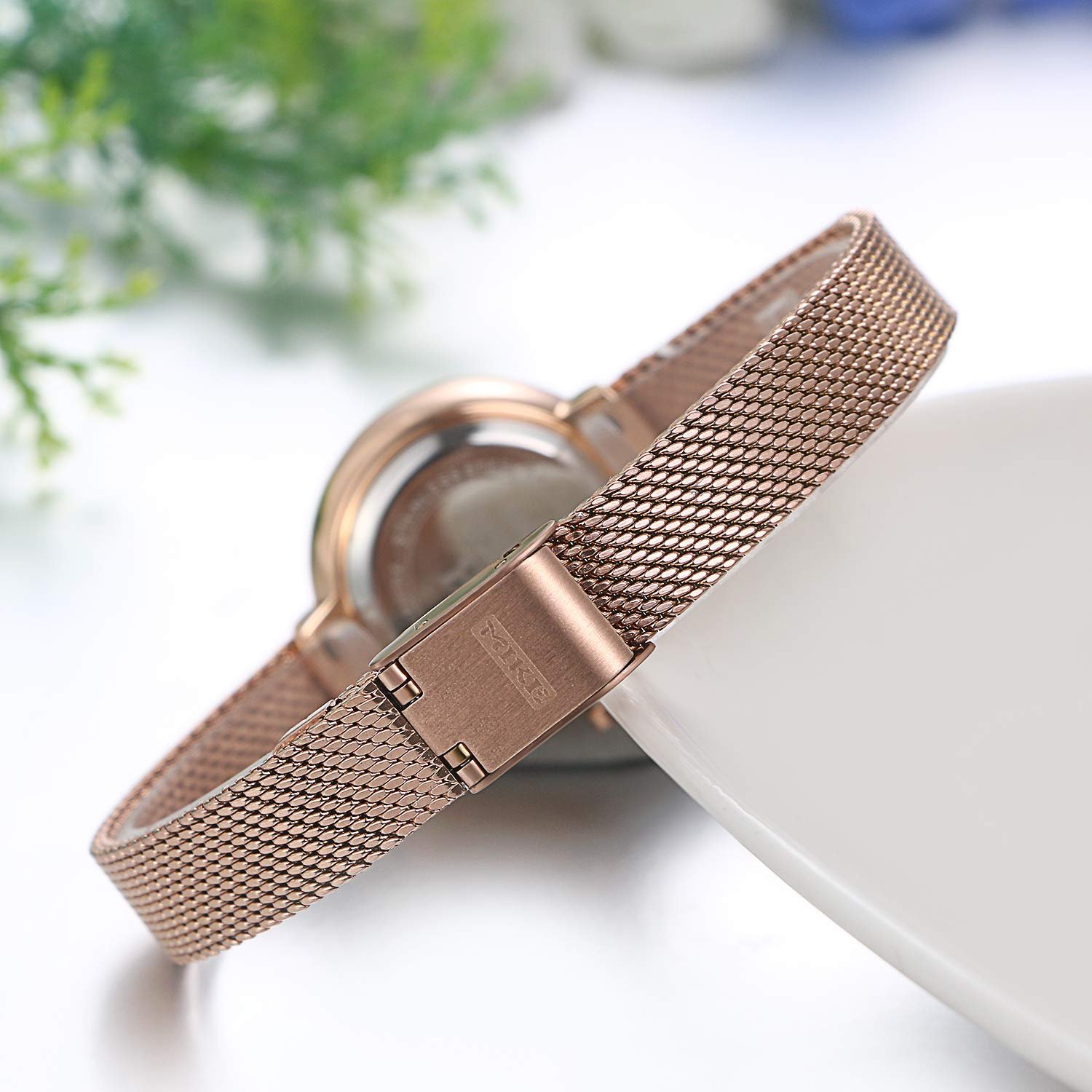 Женские Часы JewelryWe Кварцевые Аналоговые Классические Розовое Золото Тон Нержавеющая Сталь Миланский Сетчатый Браслет Круглый Циферблат Корпус со Стразами, фото №3 Женские Часы JewelryWe Кварцевые Аналоговые Классические Розовое Золото Тон Нержавеющая Сталь Миланский Сетчатый Браслет Круглый Циферблат Корпус со Стразами, фото №3