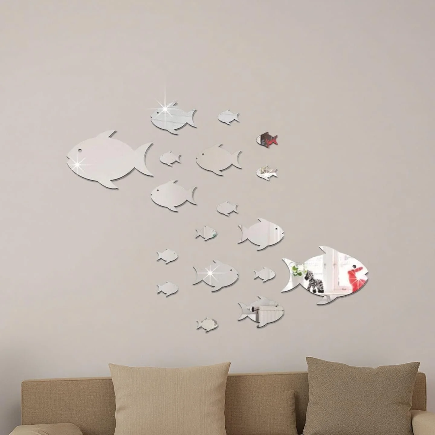 Дзеркальна наклейка на стіну Риби DIY Срібляста, фото №6