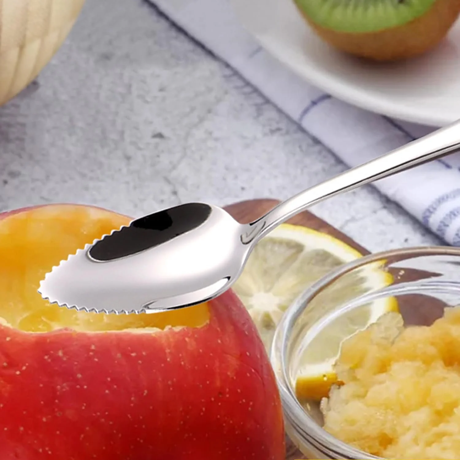 Ложка для грейпфрута з нержавіючої сталі (срібна), 2 шт, фото №5