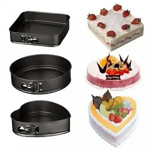 Набор разъемных форм для выпечки выпекания коржей тортов кексов сердце круг квадрат UNIQUE UN-1703 3 в 1 - Фото 1