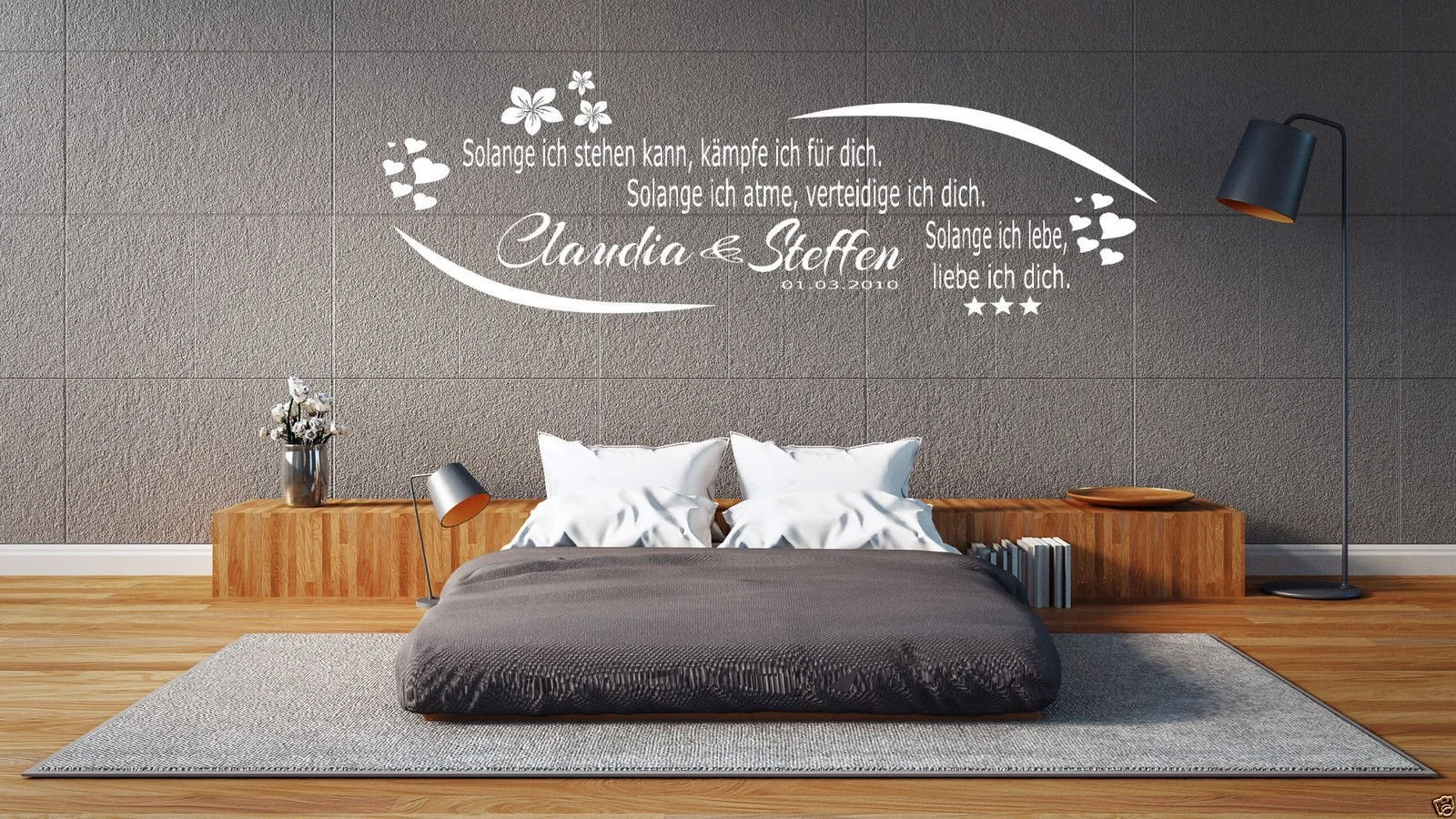 Наклейка на стіну tjapalo a-pk78 Напис "so lange ich lebe Liebe ich Dich" з 2 іменами та датою 160 x 50 см, фото №5