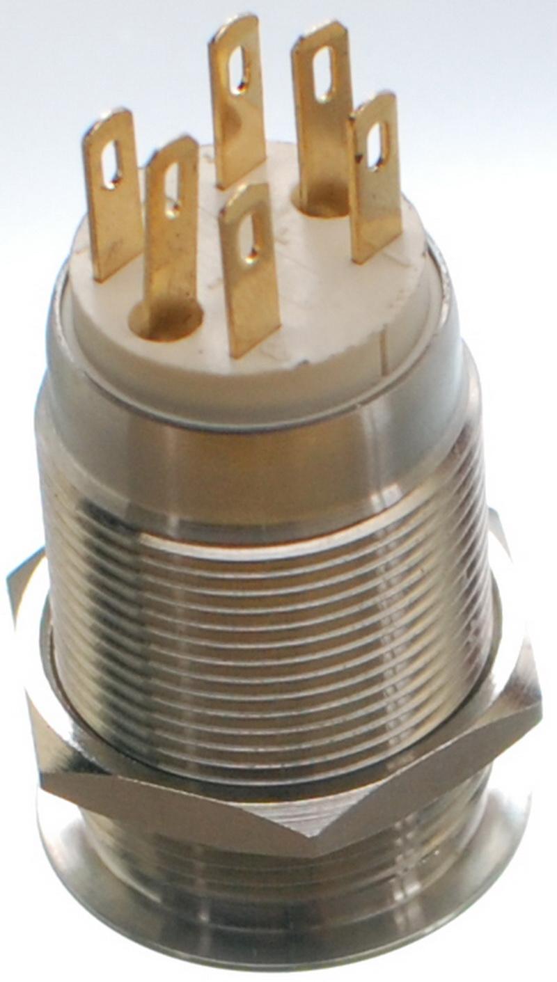 Кнопка антивандальна VJ Parts d22mm стрижка 19mm h33mm 2 положення 6 контактів індикація, фото №2