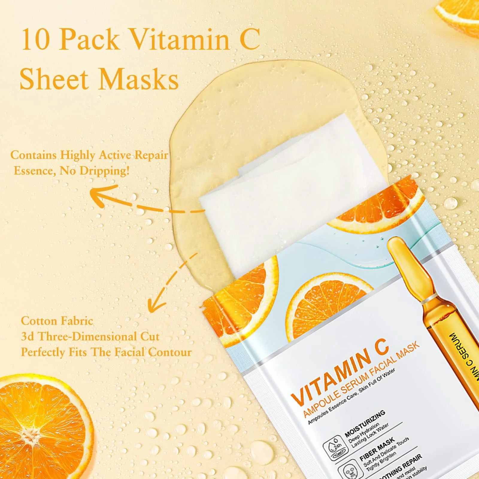 Тканевая маска Hyaluronic Acid and Vitamin C Увлажняющая для чувствительной кожи для сияющей кожи и эффекта сияния, уменьшает морщины, фото №6 Тканевая маска Hyaluronic Acid and Vitamin C Увлажняющая для чувствительной кожи для сияющей кожи и эффекта сияния, уменьшает морщины, фото №6