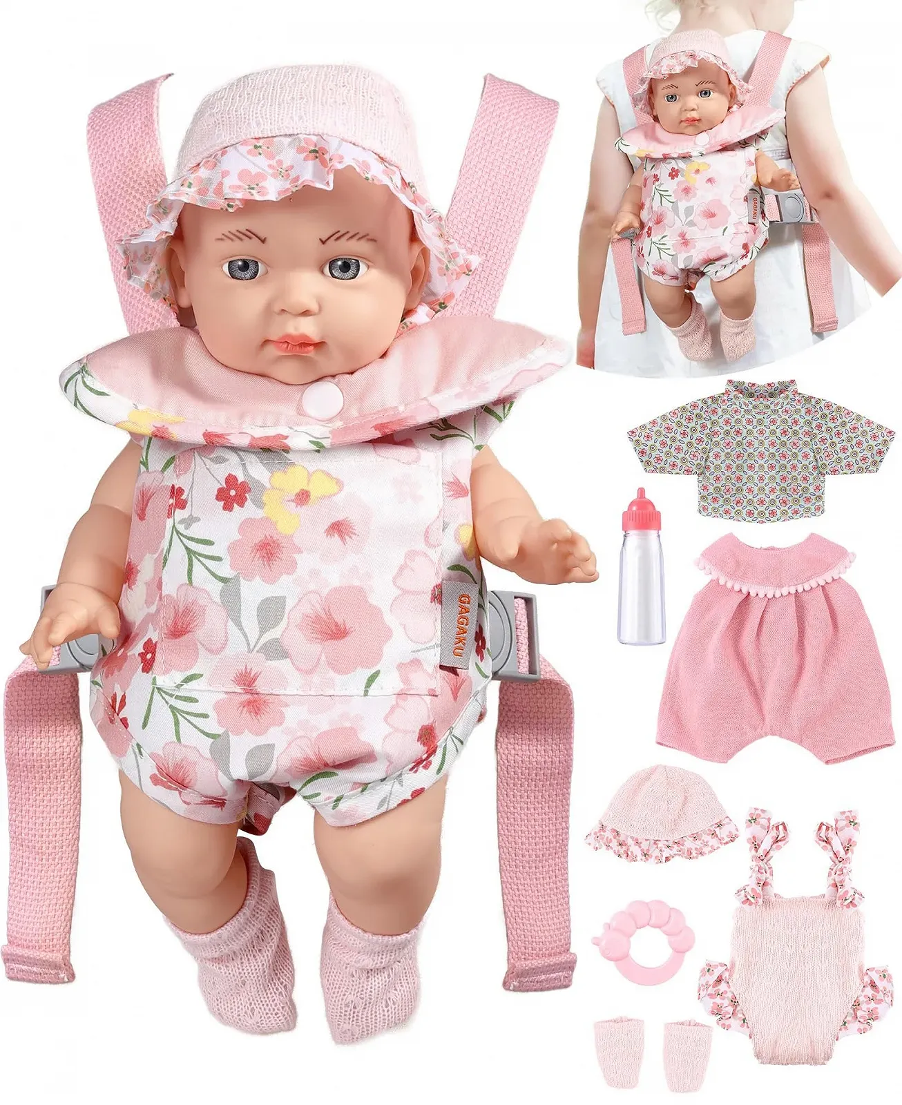 Кукла GAGAKU 30 см с переноской для девочек, аксессуары для переноски, фото №1 Кукла GAGAKU 30 см с переноской для девочек, аксессуары для переноски, фото №1