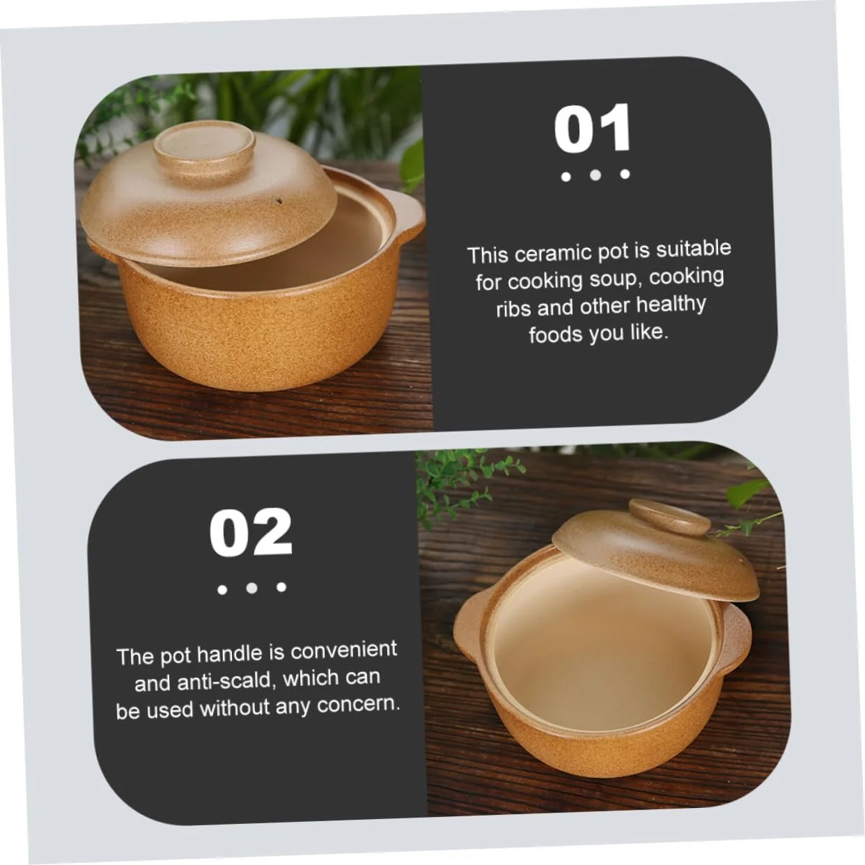 Керамічний горщик Luxshiny з кришкою для тушкування без покриття, фото №8