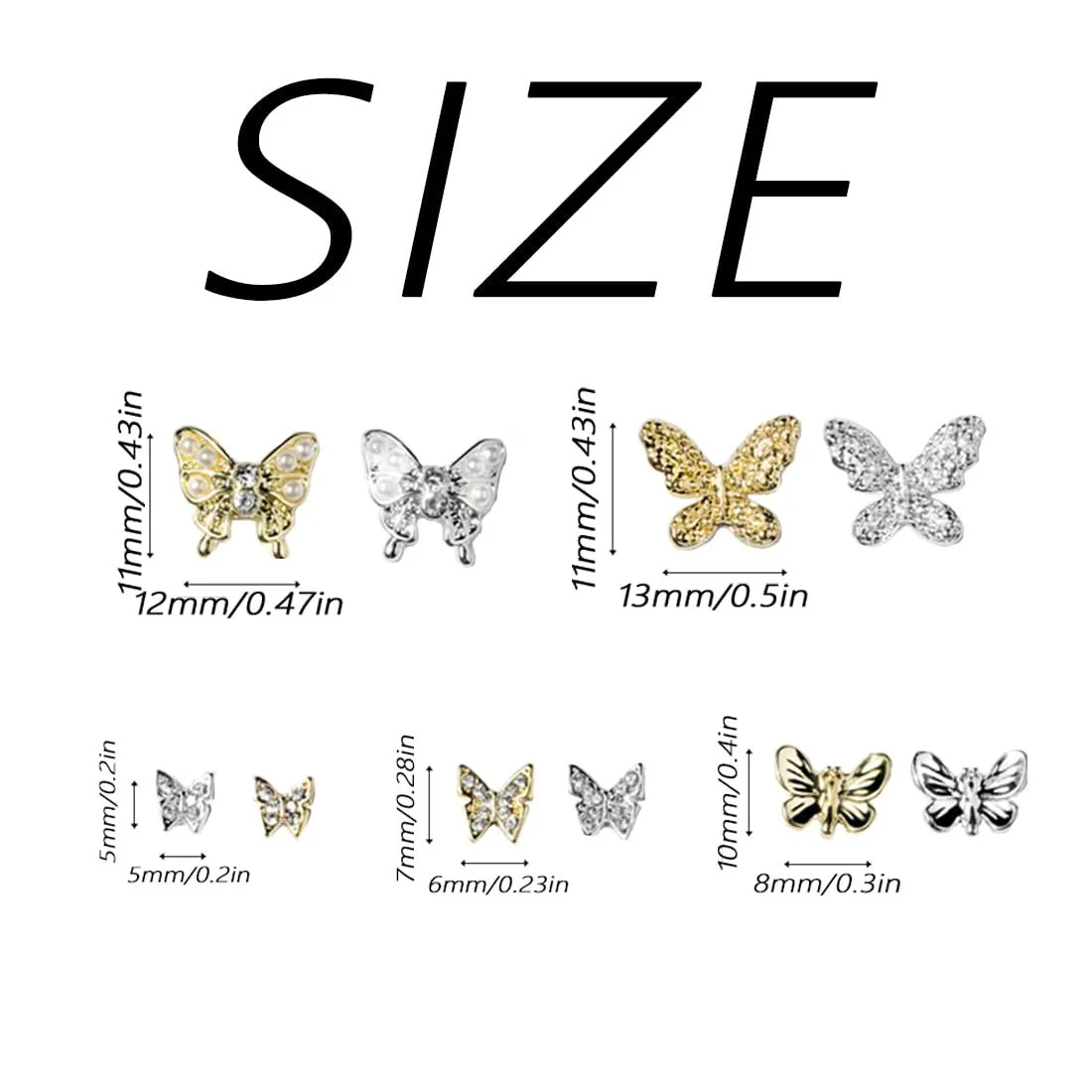 Підвіски для нігтів SURALIN3D метелики, кришталеві діамантові стрази, блискучі камені, фото №2