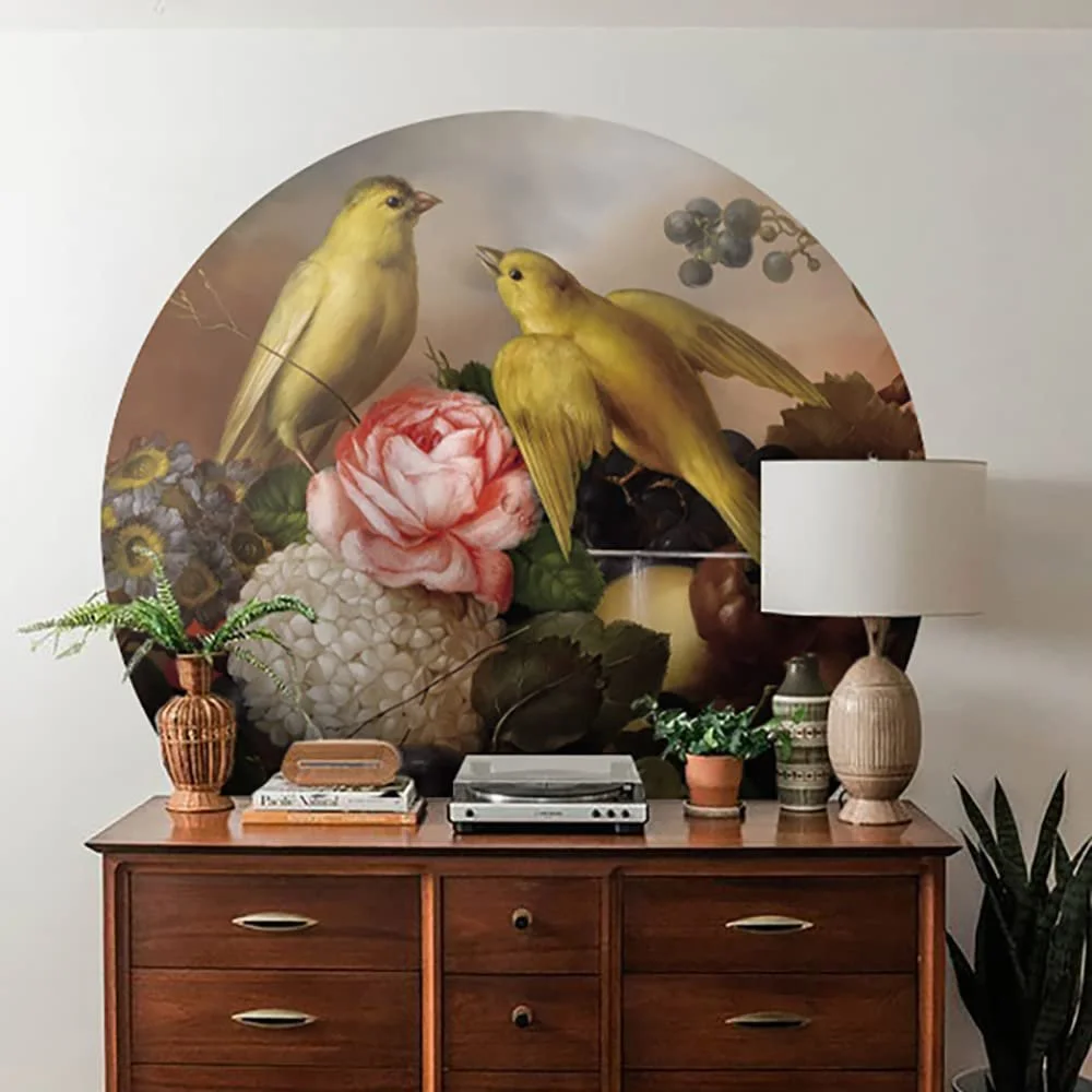 Наклейка на стіну Alwayspon Pink Flowers and Yellow Bird Round 30x30 дюймів, фото №3