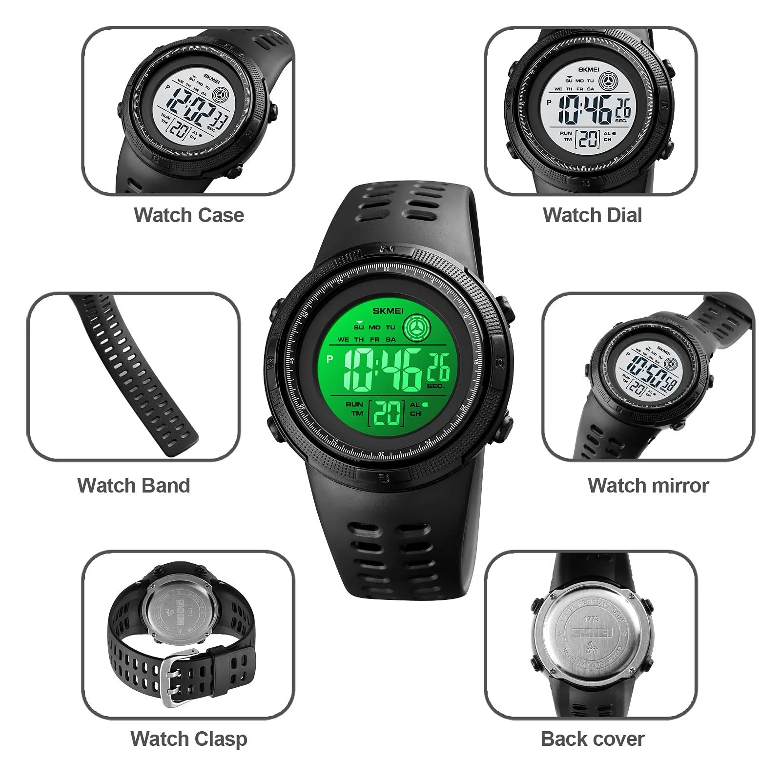 Цифровий спортивний годинник SKMEI Чорний, фото №6 Цифровий спортивний годинник SKMEI Чорний, фото №6