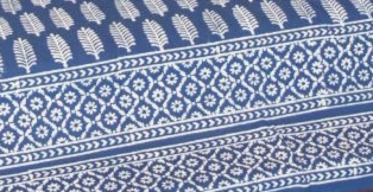 Покрывало Блок Printing Guru-Shop Indigo Feathers Синий, Хлопок, Размер: Двуспальный 225x275 см, Покрывала с Блок Принтом, фото №3