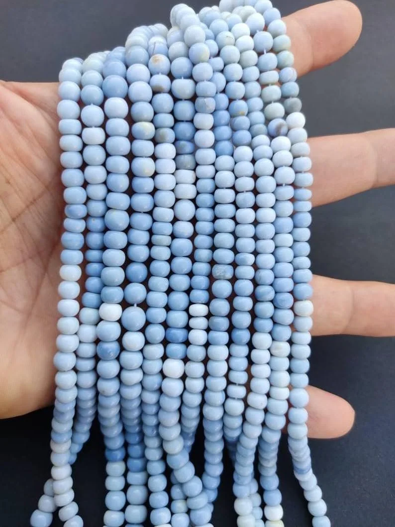 Круглые гладкие бусины из натурального голубого опала 4-4.5 мм, нить длиной 33 см, драгоценные камни для ожерелья и браслета, фото №1