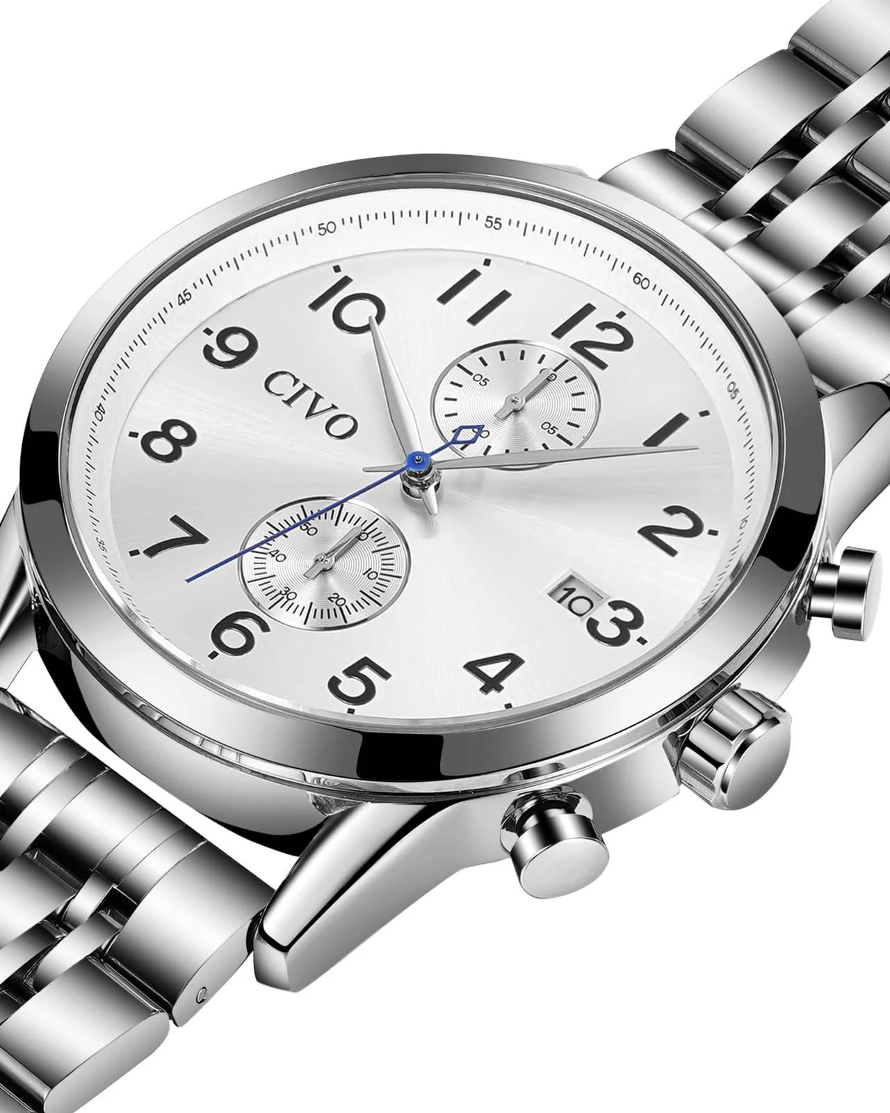 Часы CIVO Мужской Хронограф из нержавеющей стали Серебряные Часы с датой - Водонепроницаемые Кварцевые Часы Модные Повседневные, фото №8