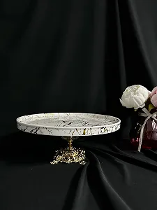Тортівниця на золотій ніжці з золотим декором 30 см - Фото 1