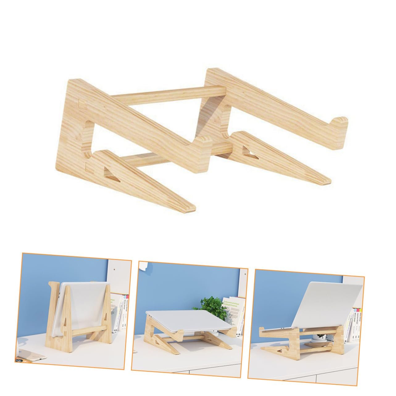 Підставка для ноутбука Регульована по висоті Дерев'яна Ергономічна Багатофункціональна Khaki, фото №5