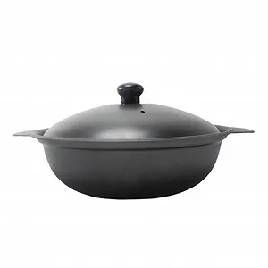 Кастрюля чугунная с крышкой для курицы и риса желтая - Фото 1