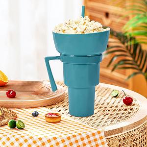 Кружка с трубочкой с держателем для снеков для улицы с ручкой контейнер для попкорна для кемпинга пикника путешествий в машине кинотеатра для детей и взрослых в рюкзак synthetic.ua - Фото 1