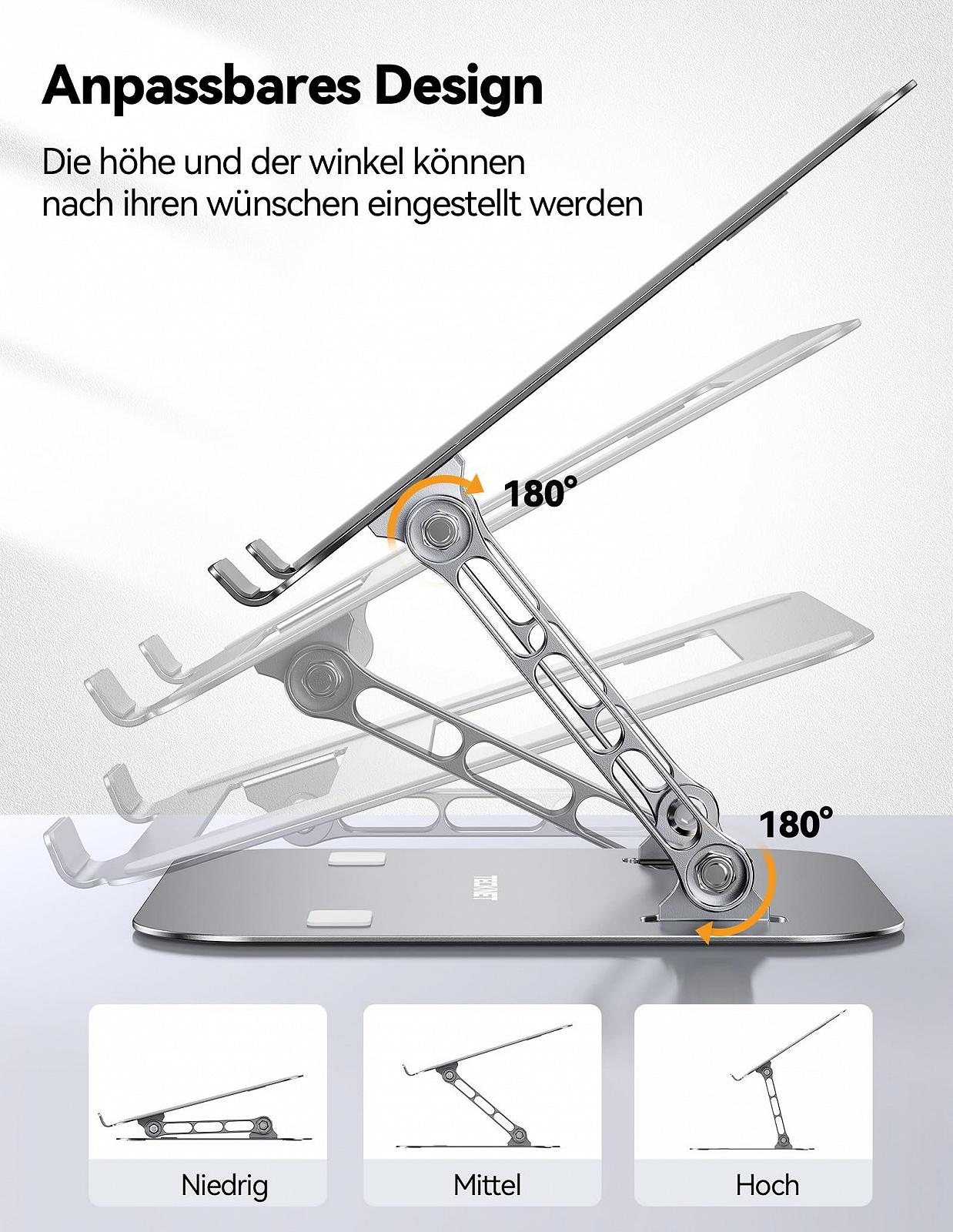 Подставка для ноутбука TECKNET Регулируемая по высоте и вращающаяся, Эргономичная подставка для ноутбука, Подставка для ноутбука с двойной поддержкой для MacBook Air/Pro, Lenovo, HP, Dell, 17 дюймов, Серебристая, фото №4