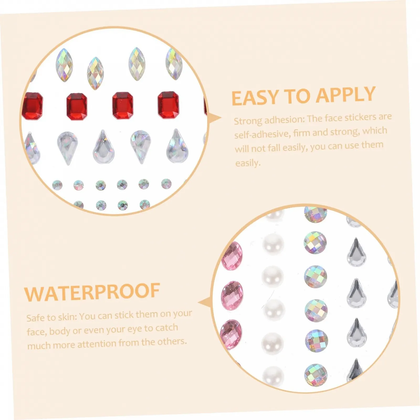 Стразы для ногтей Angoily Стразы для лица, самоклеящиеся, фото №2