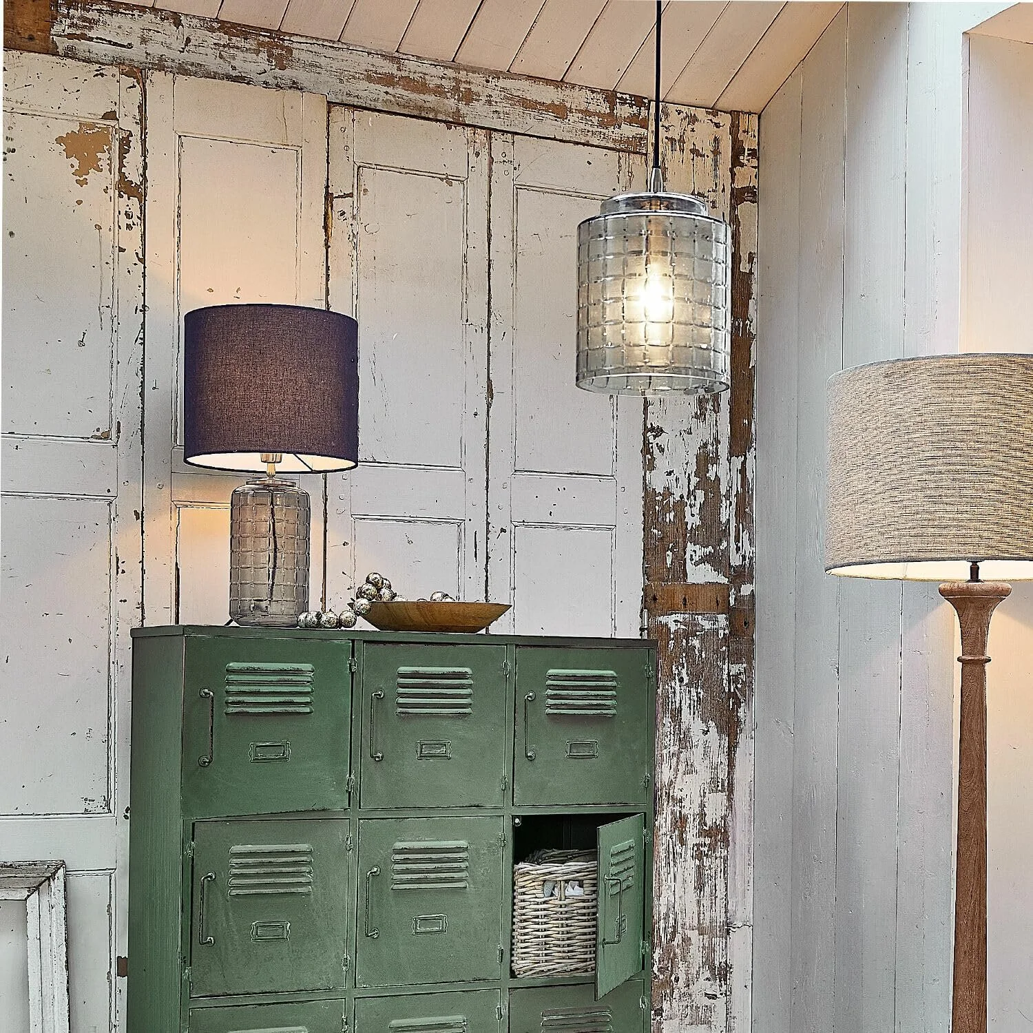 Настільна лампа LOBERON Eldarion Скляна Бавовна Залізо Сіра Чорна, фото №3