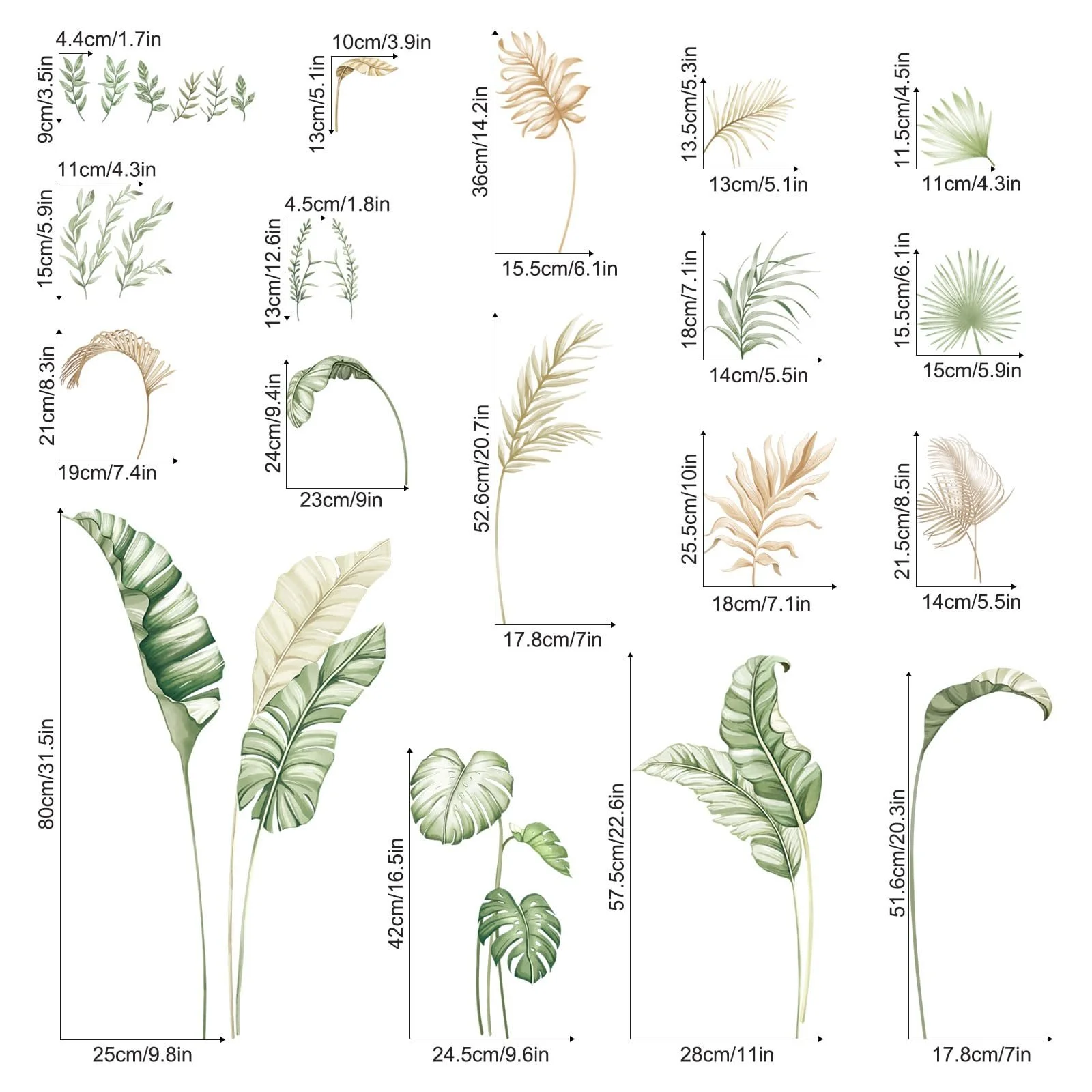 Наклейка на стіну Supzone Boho Tropical Leaves Тропічне листя Зелений, фото №5