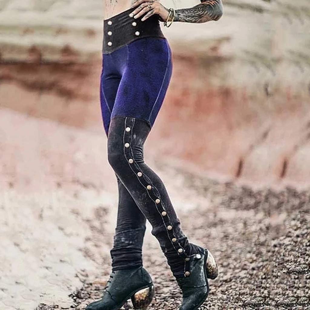 AmyGline Gothic Женские Леггинсы Скинни с Высокой Талией, заклепками и боковым разрезом, Сексуальные Эластичные -карандаш,  в стиле панк, Повседневные , Спортивные, фото №2