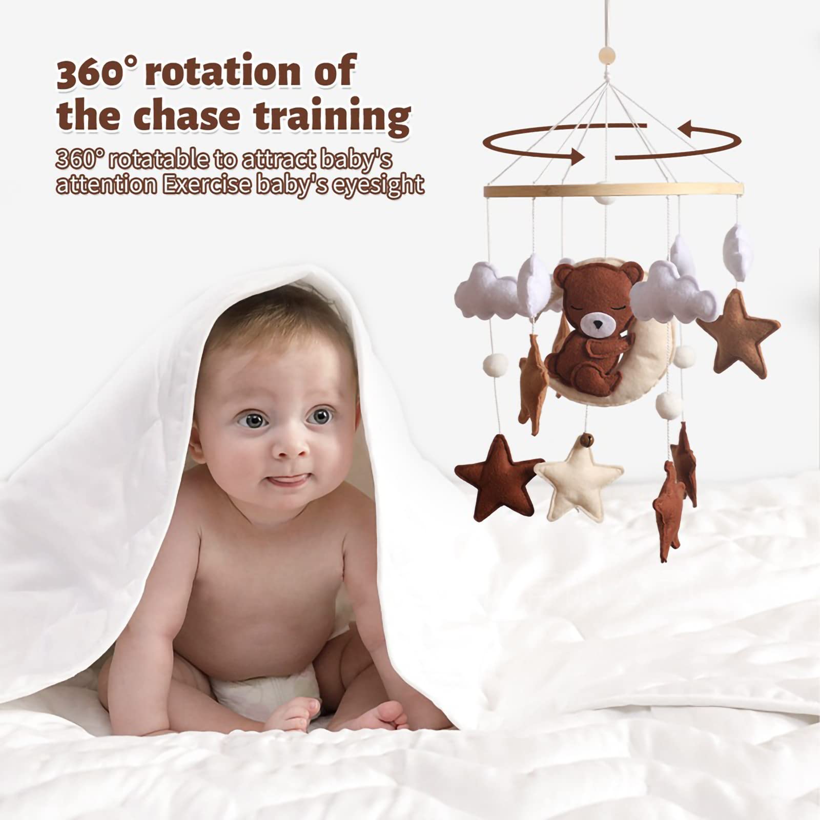 Подвесная игрушка Hava Kolari Mobile Baby Wind Chimes Felt Animals Mobile Baby Wooden Felt Balls Mobile Bed Bell Pendant Elephant, фото №5