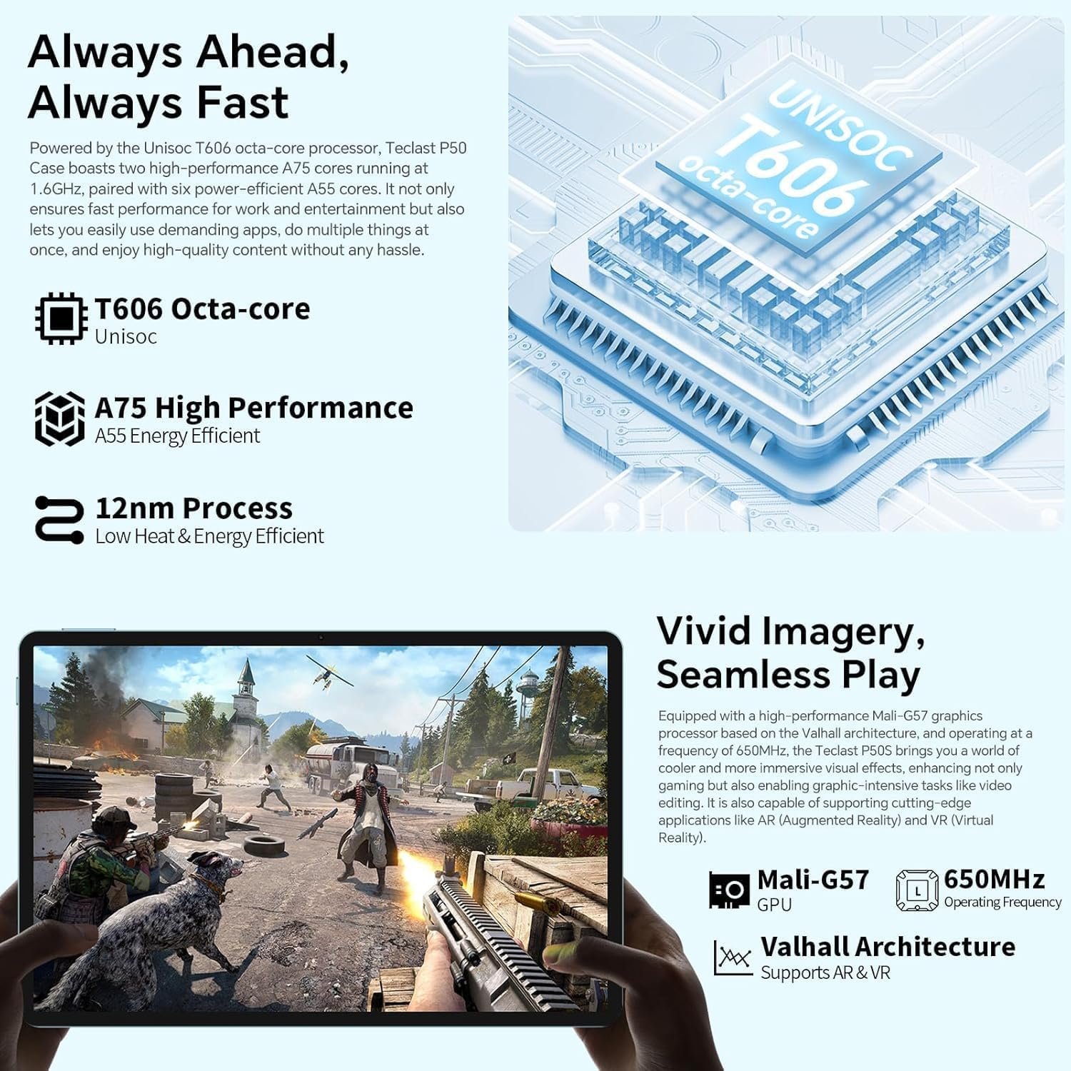 Планшет TECLAST P50CASE 11" (4+8)/128ГБ Android 15 Чорно - Блакитний, фото №3