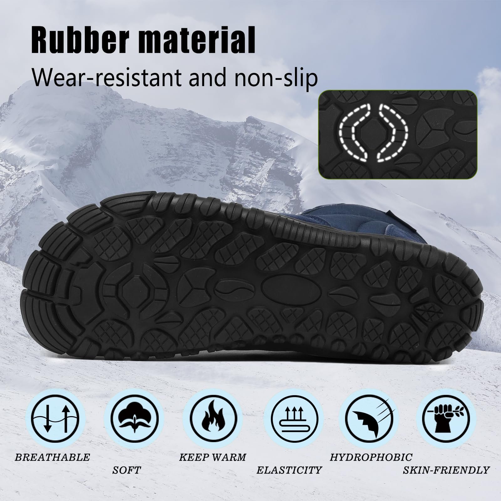 Зимові черевики AONETIGER Barfußschuhe для чоловіків і жінок, теплі, утеплені, снігові, зручні, легкі, зимові, водонепроникні, для активного відпочинку, бавовняні, фото №4