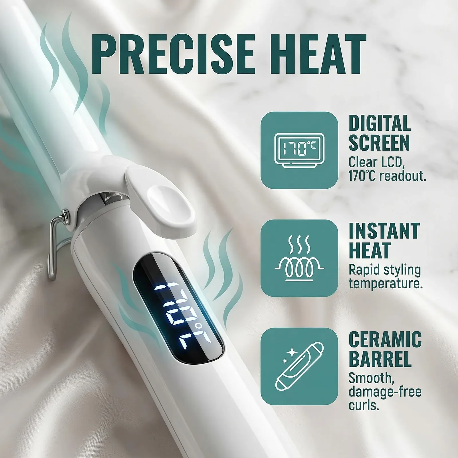 Плойка для волосся 9 mm LCD 100-210°C Керамічна White, фото №3