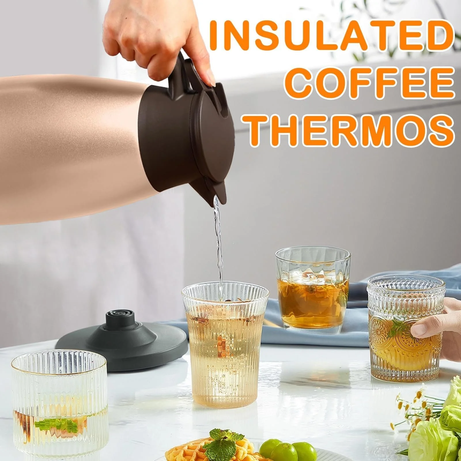 Набір з 2 ізольованих кавників 2 л Нержавіюча сталь - Глечик з подвійними стінками з ручкою, фото №5