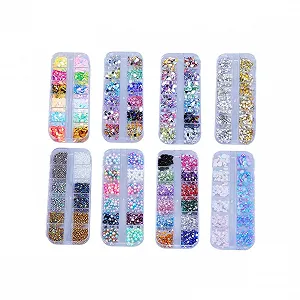 Набор материалов для дизайна ногтей MAGICLULU 12 Квадратная решетка Плоское основание Набор страз для маникюра Пакет градиент Цвет для начинающих и экспертов - Фото 1