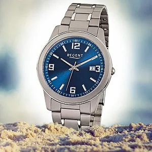 Чоловічий годинник REGENT Титан, титановий корпус 38 мм, кварцовий механізм, арабські цифри, дата synthetic.ua - Фото 1