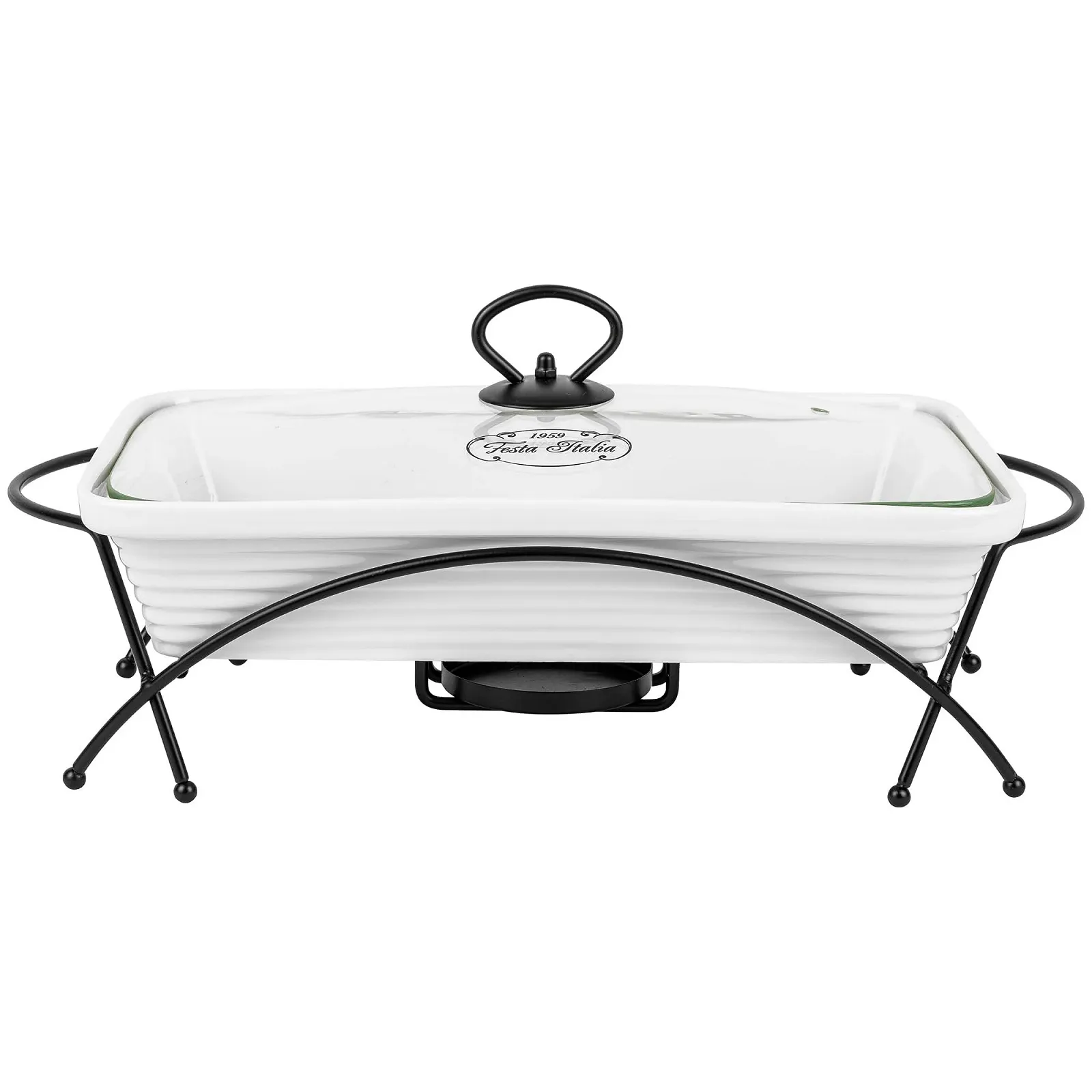 Форма для запекания керамическая с крышкой и подставкой 2 л Прямоугольная Белая, фото №7