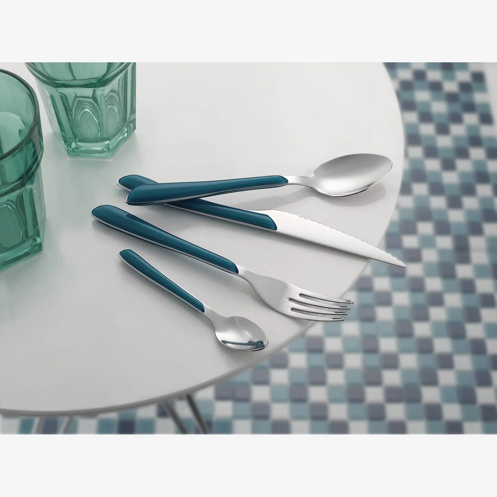 Набір столових приборів Amefa Eclat на 6 персон, 24 предмети, качиний синій, фото №4 Набір столових приборів Amefa Eclat на 6 персон, 24 предмети, качиний синій, фото №4