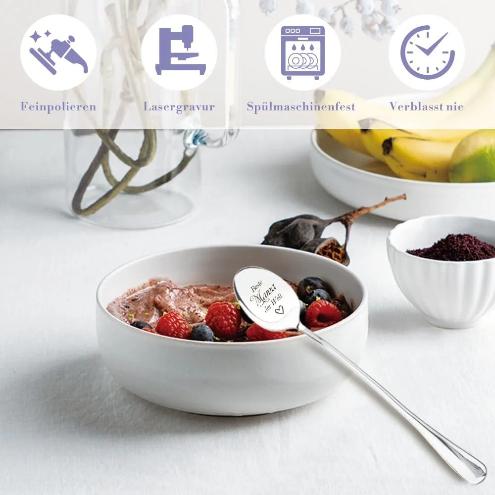 Ложка для кави Без бренда З написом Mama Нержавіюча сталь, фото №5