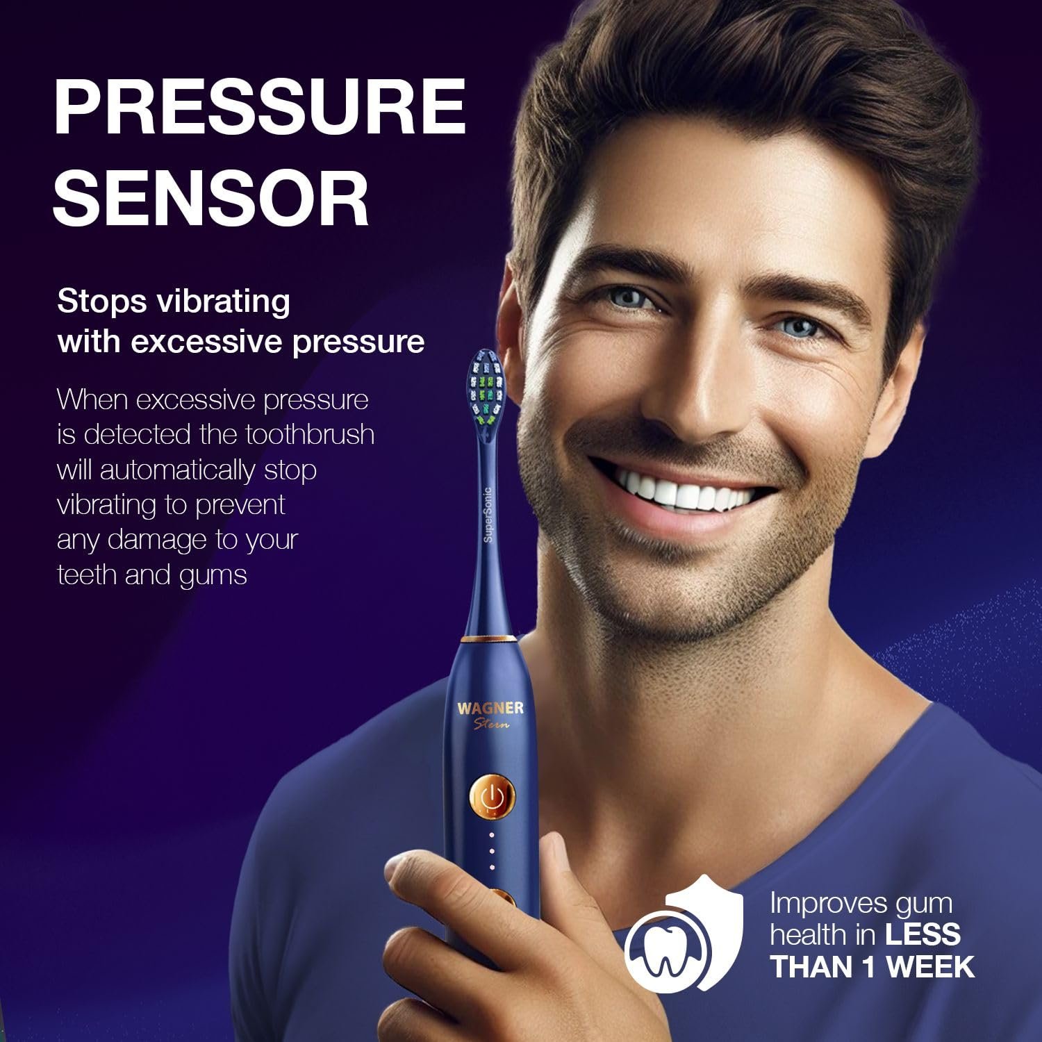 Розумна електрична зубна щітка Wagner Stern WHITEN+ Edition Датчик тиску 5 режимів Дорожній чохол Біла, фото №2