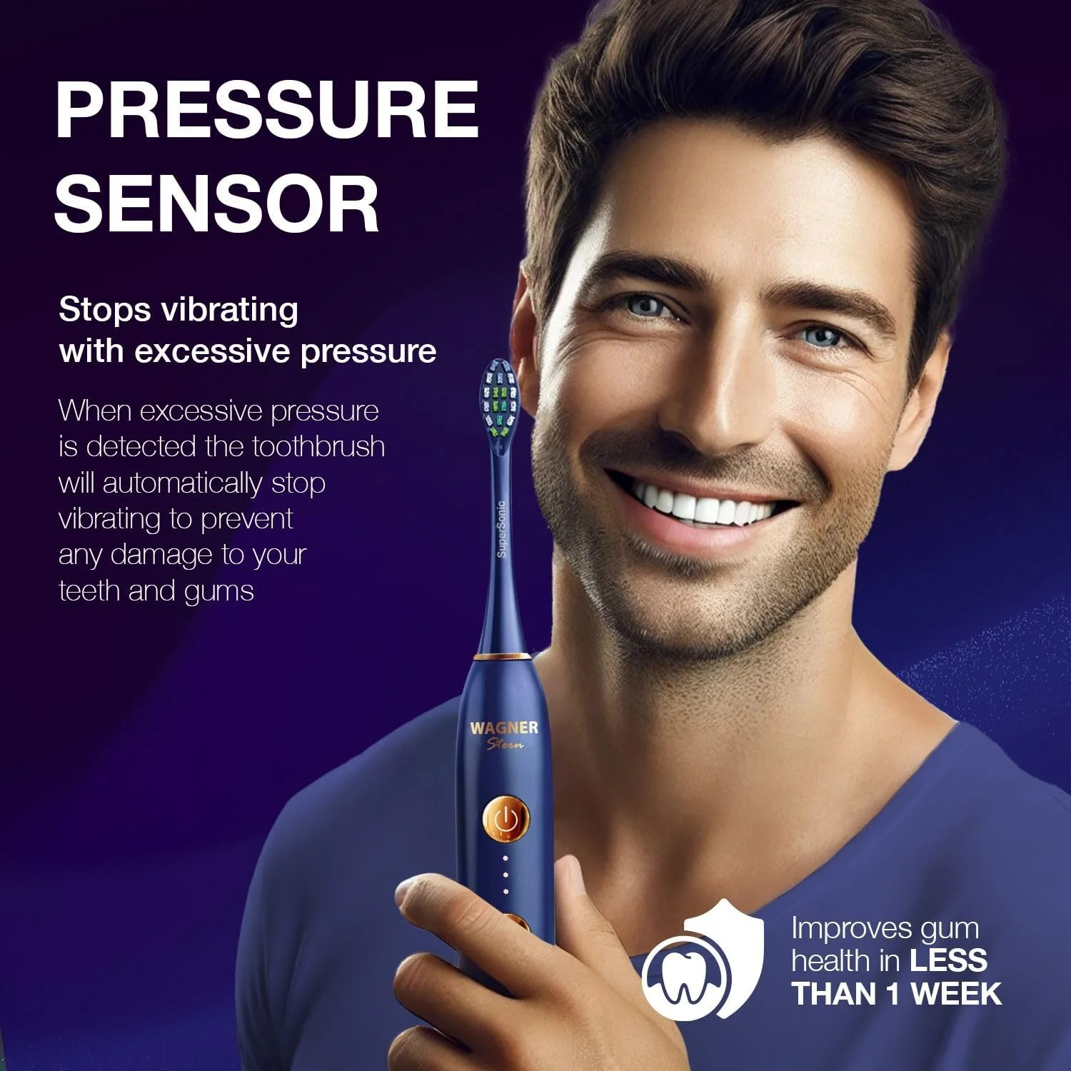 Умная электрическая зубная щетка Wagner Stern WHITEN+ Edition Датчик давления 5 режимов Дорожный чехол Белая, фото №2