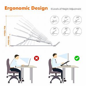 Подставка для ноутбука GRIFEMA GB1054, регулируемая по высоте, портативная подставка с 6 уровнями наклона для ноутбуков и планшетов 10-17,3 дюймов - Серебристый synthetic.ua - Фото 1