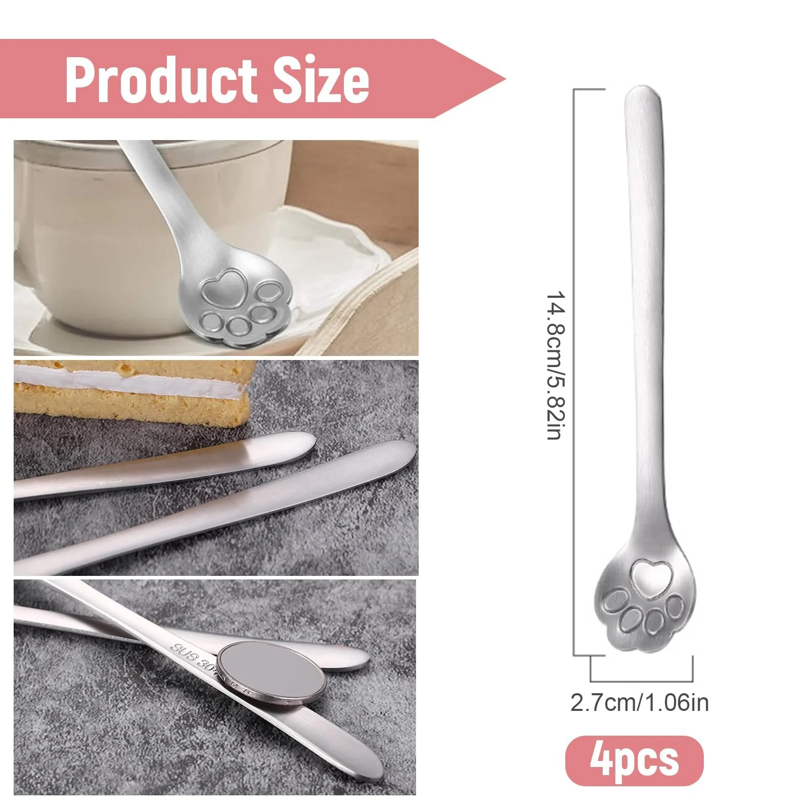 Набір з 4 ложок для морозива Cat Paw Spoon, мультяшна чайна, фото №2