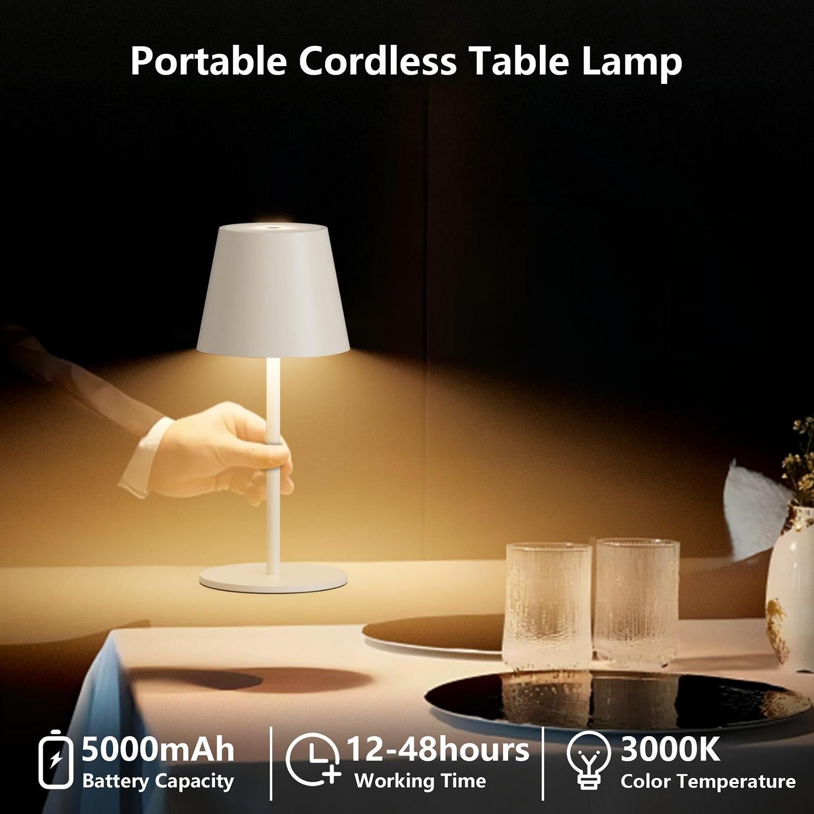 Настільна лампа lundwa LED Battery Beige 26 см, 5000 мАг (5 В 2 А) акумуляторна, 3 Вт 3000 K бездротова, IP54 вулична, 2 шт., фото №6