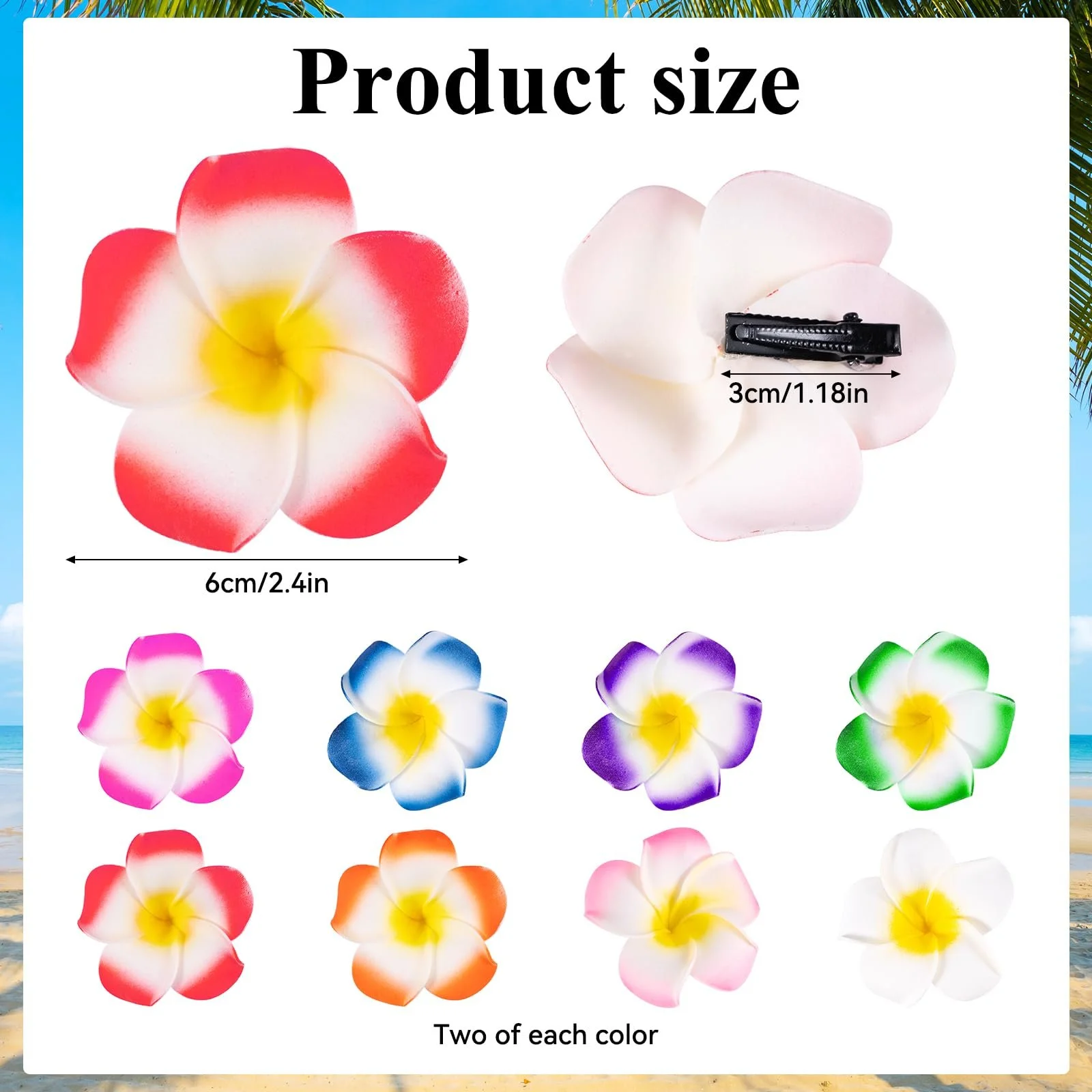 Заколка для волос Цветок Plumeria Гавайский цветок 6 см Разноцветный, 16 шт, фото №2 Заколка для волос Цветок Plumeria Гавайский цветок 6 см Разноцветный, 16 шт, фото №2