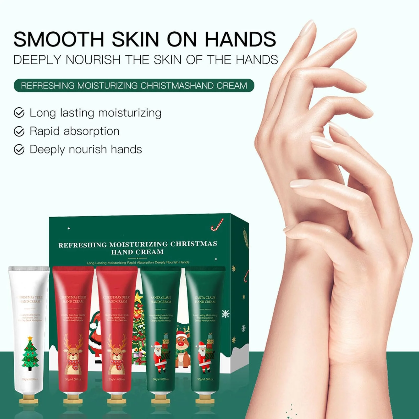 Набір різдвяних кремів для рук зволожуючий лосьйон для сухої та потрісканої шкіри рук набір кремів для рук дорожній розмір глибоке зволоження, фото №4