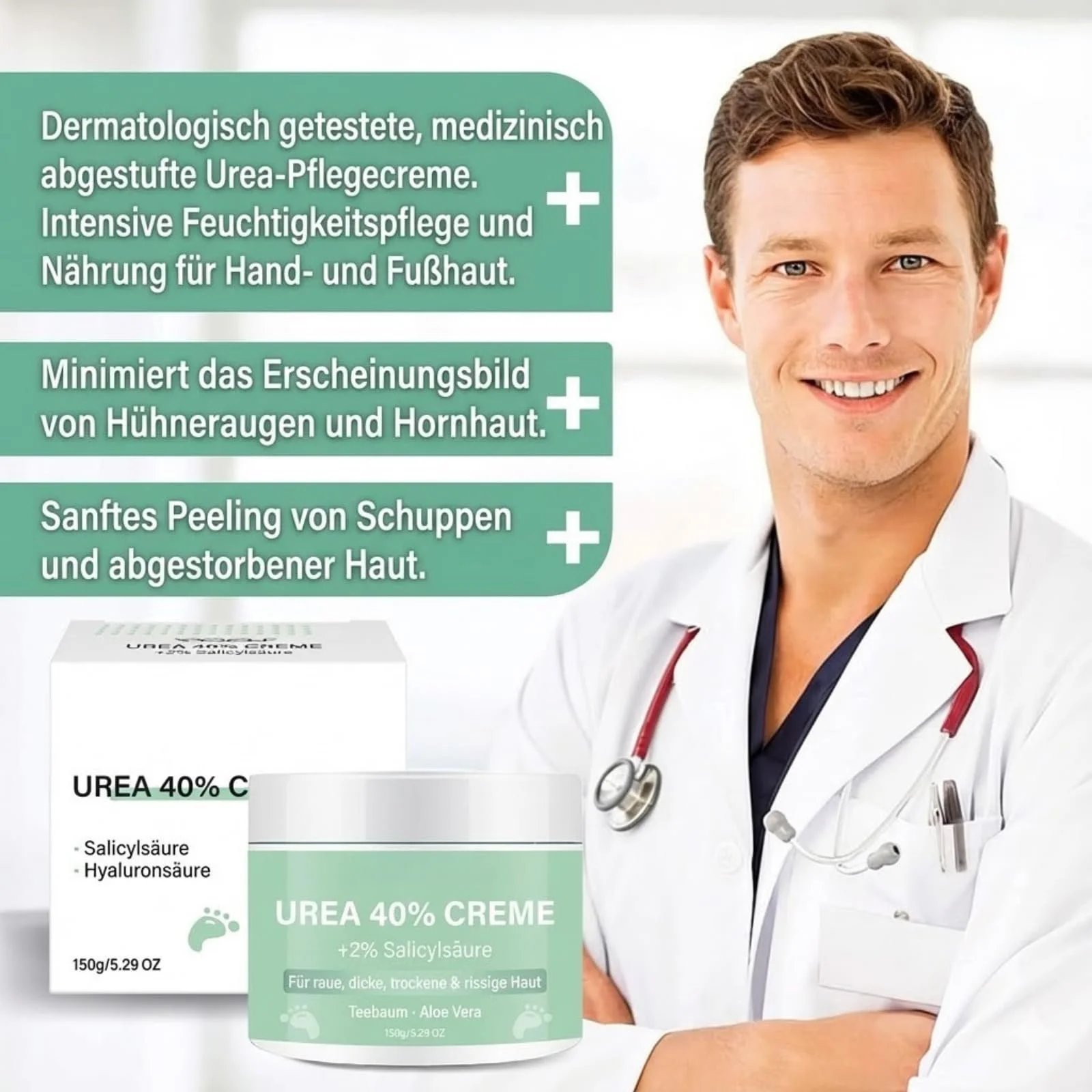 Крем для ног Urea 40 % для очень сухой кожи от мозолей и трещин для рук, пяток, локтей и коленей 150 г, фото №6