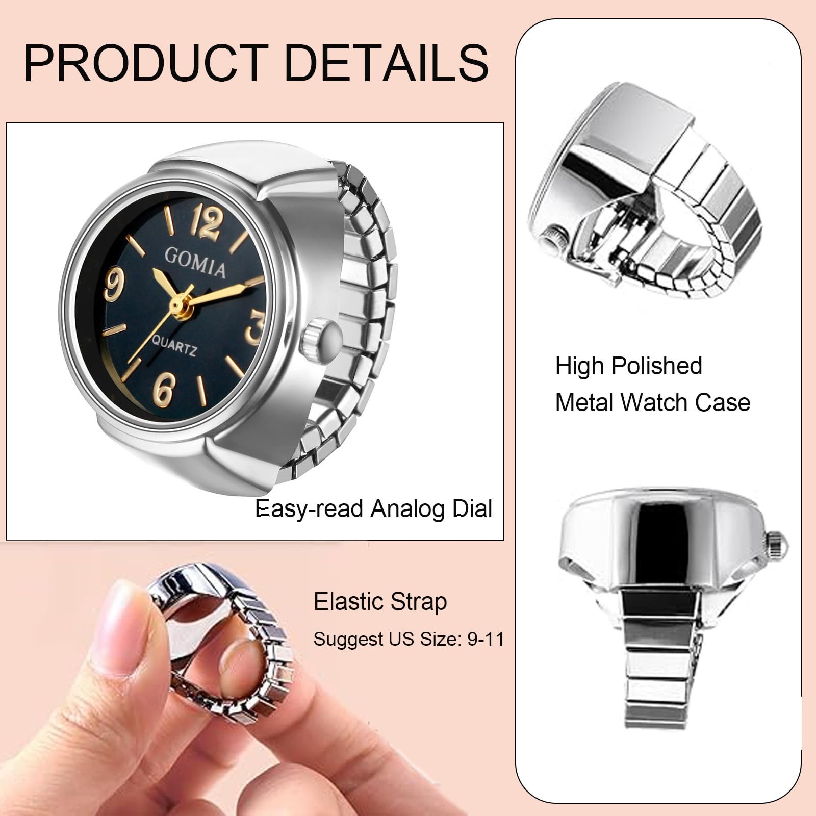 Кільце-годинник Жіночий Ювелірний еластичний срібний, фото №4