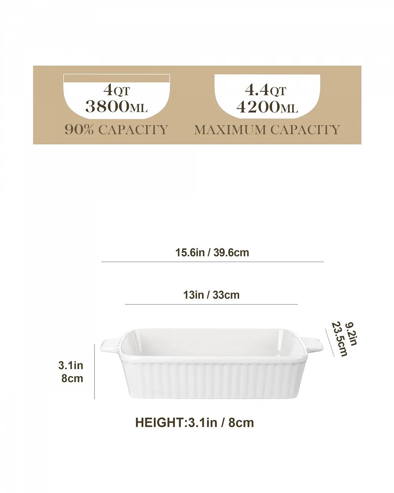 Форма для запекания MALACASA Bake.Bake 4.2 л 39.6 x 23 x 8 см керамическая глубокая с ручками, фото №2 Форма для запекания MALACASA Bake.Bake 4.2 л 39.6 x 23 x 8 см керамическая глубокая с ручками, фото №2