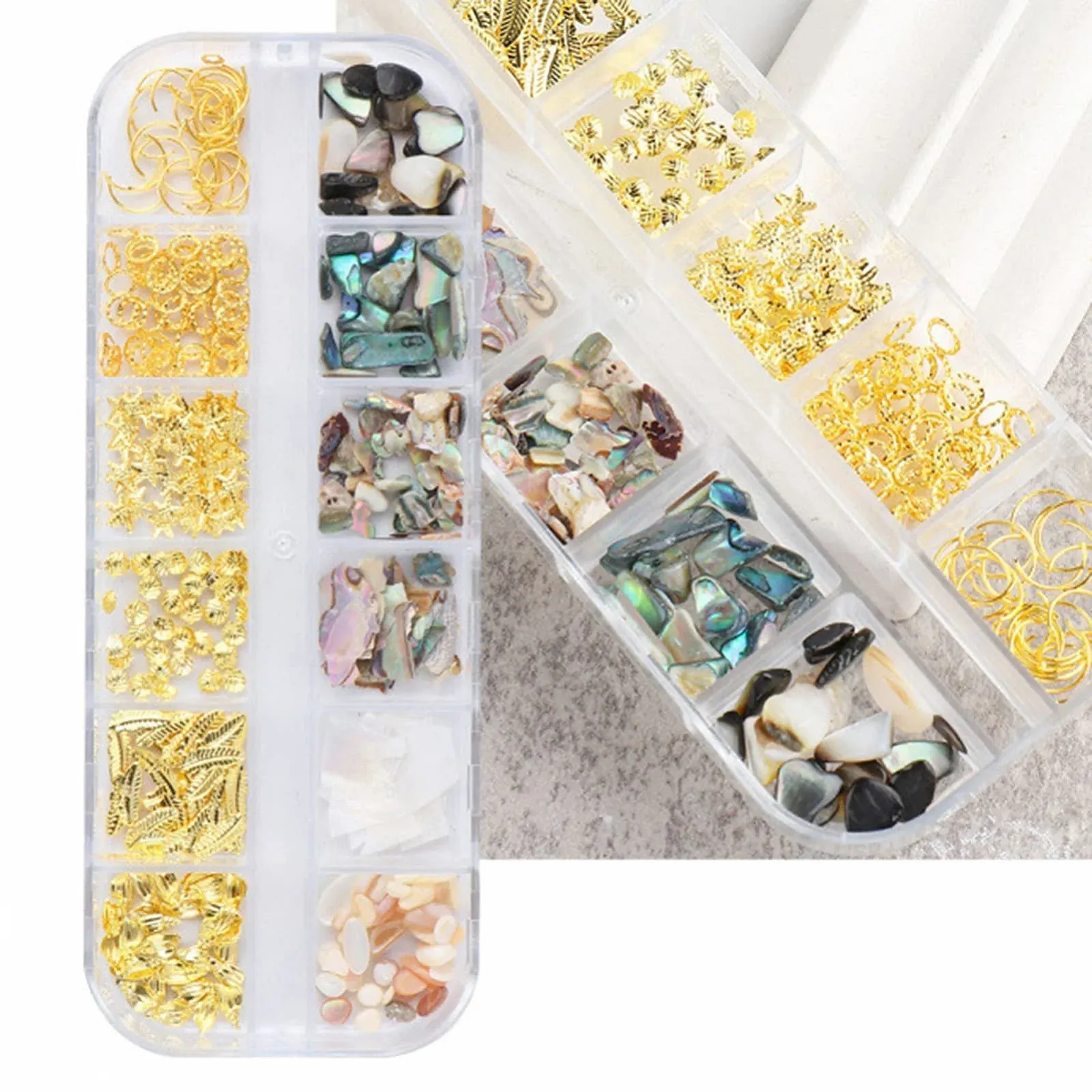 Блёстки для ногтей Brussel, 12 ячеек/коробка, смешанные металлические блёстки для ногтей, пайетки для маникюра, бисер, камни, украшения для ногтей 2#, фото №7
