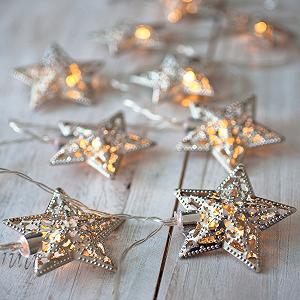 Гирлянда Lights4fun Fairy Star 10 LED серебряная, питание от батареек - Фото 1